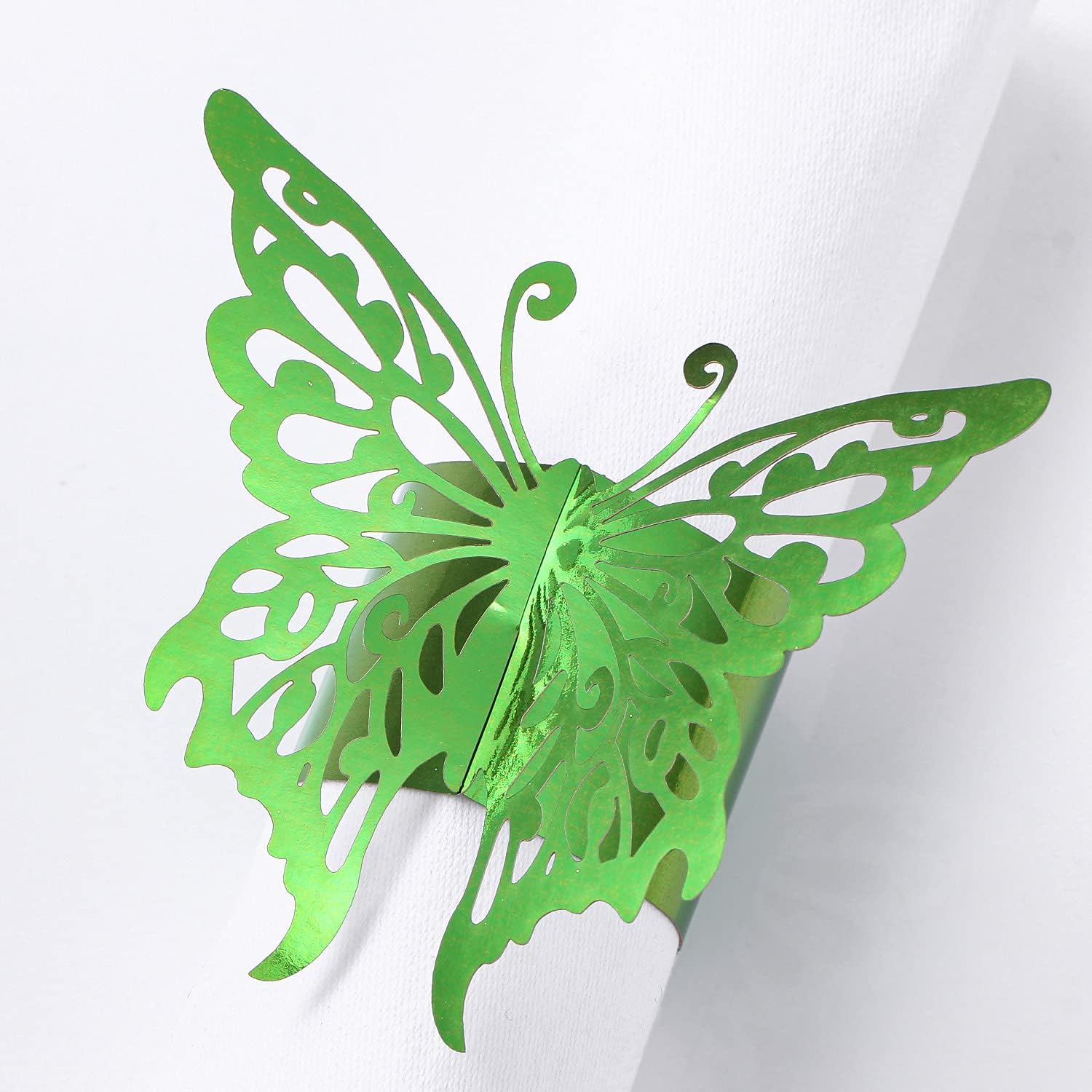 MORGIANA 3D Butterfly Napkin Ring, 50pcs Laser Disposable Paper Napkin Holders for Weddings Party Christmas Restaurant Table Decoration (Green-Butterfly)