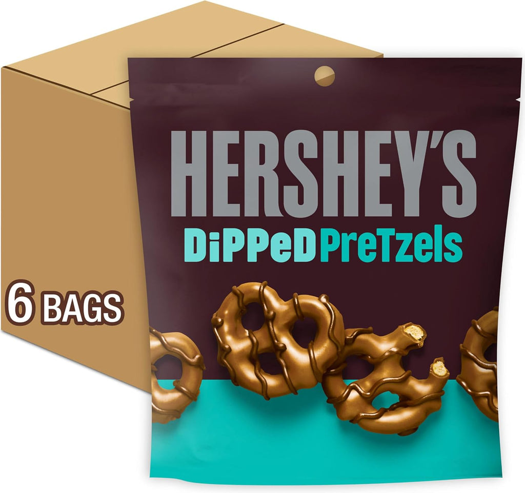 HERSHEY'S Milk and Dark Chocolate Covered Dipped Pretzels Bags, 8.5 oz (6 Count)
