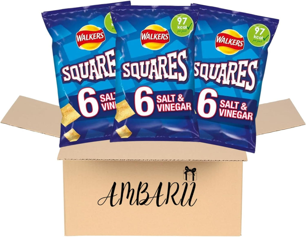 AMBARII Walkers Squares Salt and Vinegar Crisps Pack of 6 x 3