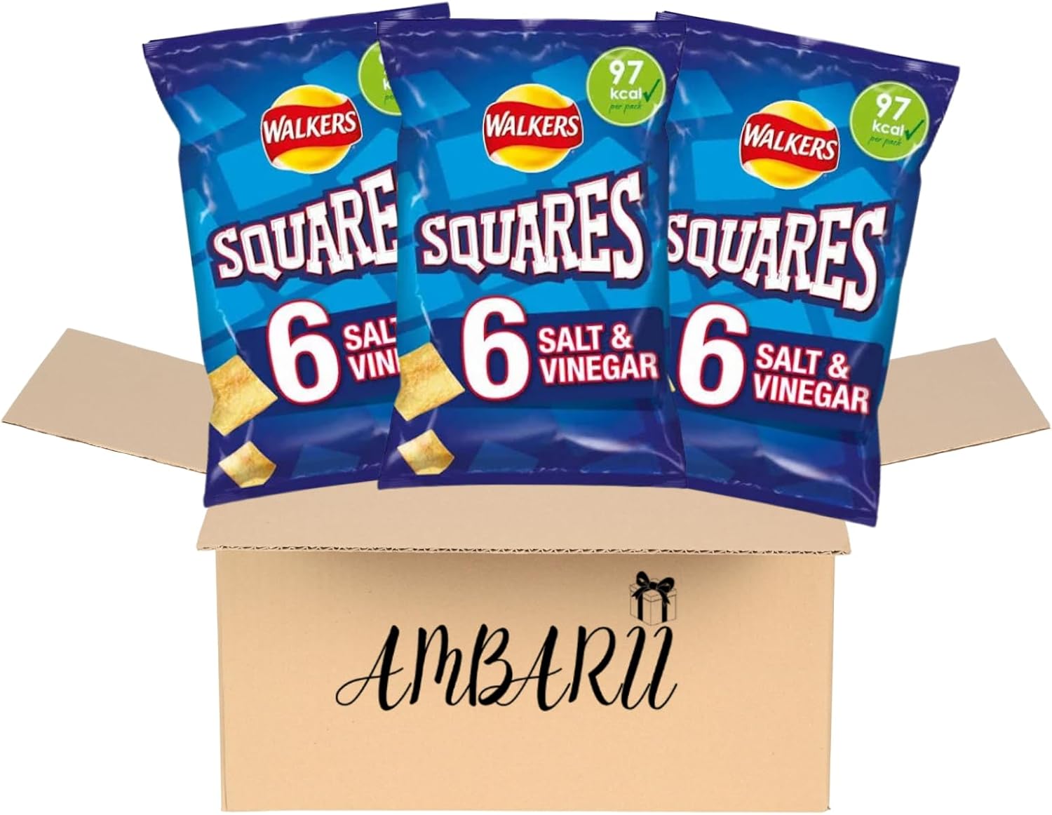 AMBARII Walkers Squares Salt and Vinegar Crisps Pack of 6 x 3