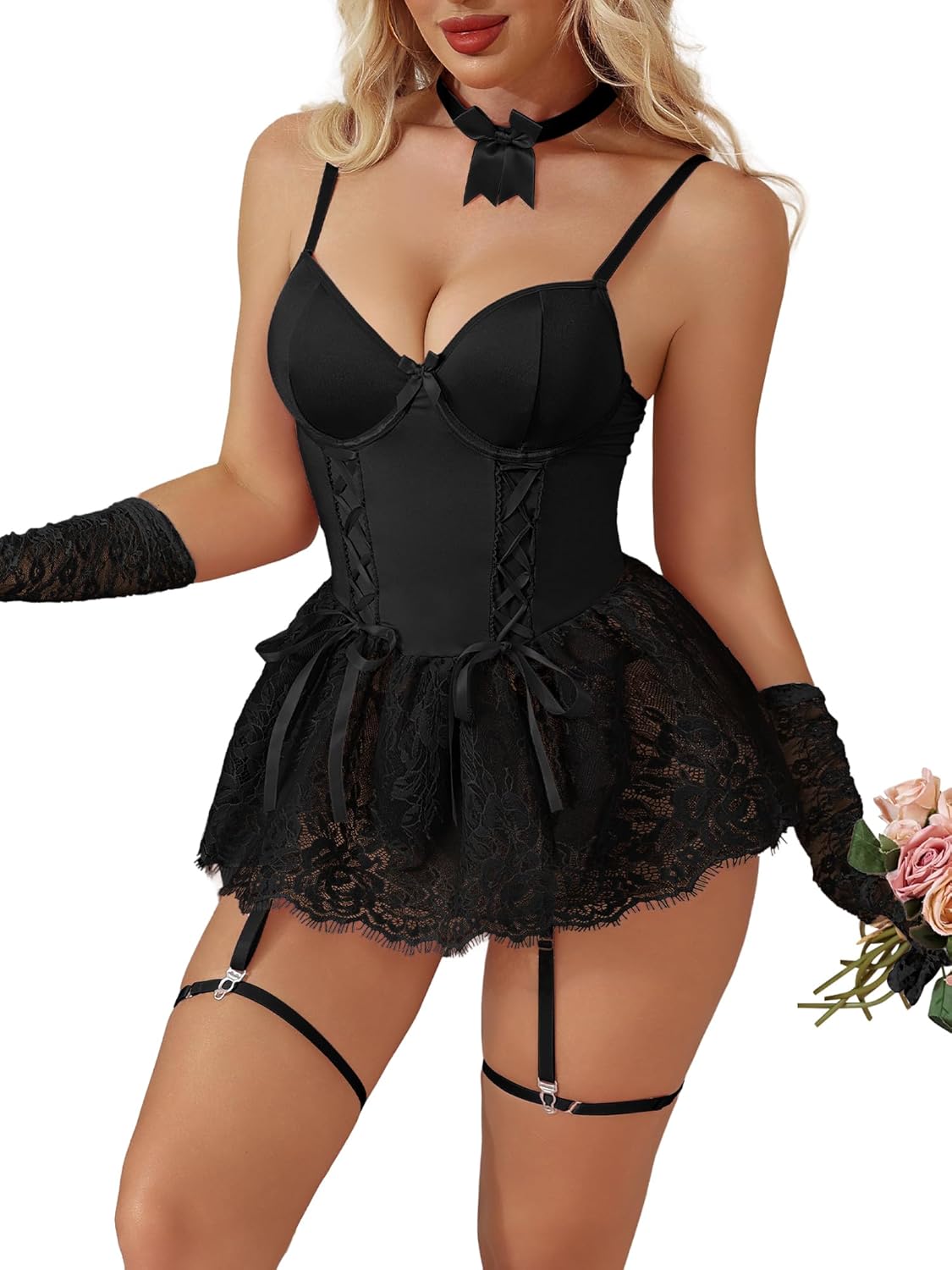 Rigeri Lingerie for Women Bodysuit Lingerie Sexy Lace Up Tummy Control Costumes for Curvy Women