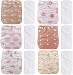 CoolaPeach 12 Set Reusable Adjustable Cloth Diapers for Newborn to 0-3 Years,One Size Washable Pocket Nappy Covers for Baby Girl and Boy,6 Pack Cloth Diapers+6pcs Microfiber Inserts(Pink)
