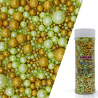 St. Patricks Day Edible Green & Gold Sugar Pearls Sprinkles Candy Mix Size Pearls Cake Decorations Cupcake Toppers Decorating Perfect for Wedding Party Valentine 4.58OZ