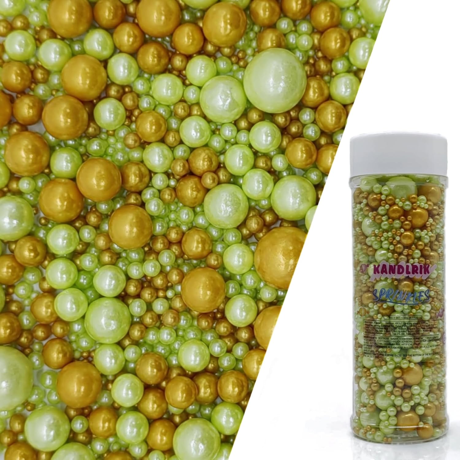 St. Patricks Day Edible Green & Gold Sugar Pearls Sprinkles Candy Mix Size Pearls Cake Decorations Cupcake Toppers Decorating Perfect for Wedding Party Valentine 4.58OZ