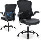 Office Chair, Ergonomic Desk Chair with Adjustable Lumbar Support Breathable Mesh Computer Swivel Chair with Flip up Armrests & PU Leather Cushion, Comfy Task Chair for Home Office, Black