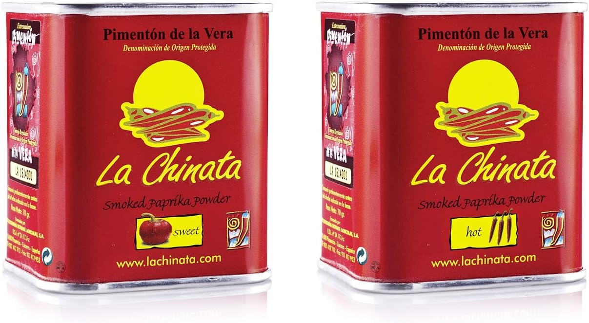 La Chinata. Smoked Paprika Powder. Pack of 2 tins (1 Sweet, 1 Hot). 70g (2.47oz) each.