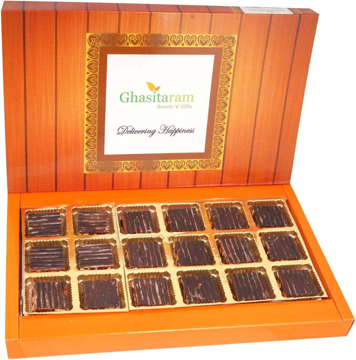 Ghasitaram Gifts Valentines Gift for Girlfriend/Boyfriend/Husband and Wife - Valentine Sweets Cashew Chocolate Barfi 18 pcs