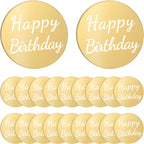 20 Pieces Happy Birthday Acrylic Cake Topper Round, Gold Disc Circle Engraved Personalized Mini Custom Mirror Set for DIY Cupcake Decoration