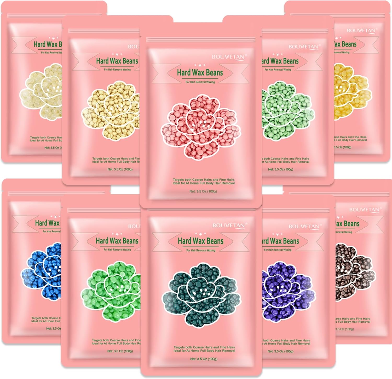 Hard Wax Beads 2.2 lbs, 10 Pack Variety Wax Beans for Hair Removal, Sensitive Skin, Ideal for Face, Eyebrows, Bikini, Underarms, Legs, Brazilian Waxing and Full Body