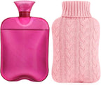 samply Hot Water Bottle with Knitted Cover, 2L Hot Water Bag for Hot and Cold Compress, Hand Feet Warmer, Ideal for Menstrual Cramps, Neck and Shoulder Pain Relief, Pink