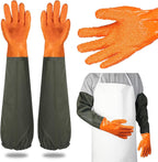 Durable Long Rubber Gloves Elbow Length, Reusable Anti-Skid Chemical Resistant Gloves with Cotton Lining
