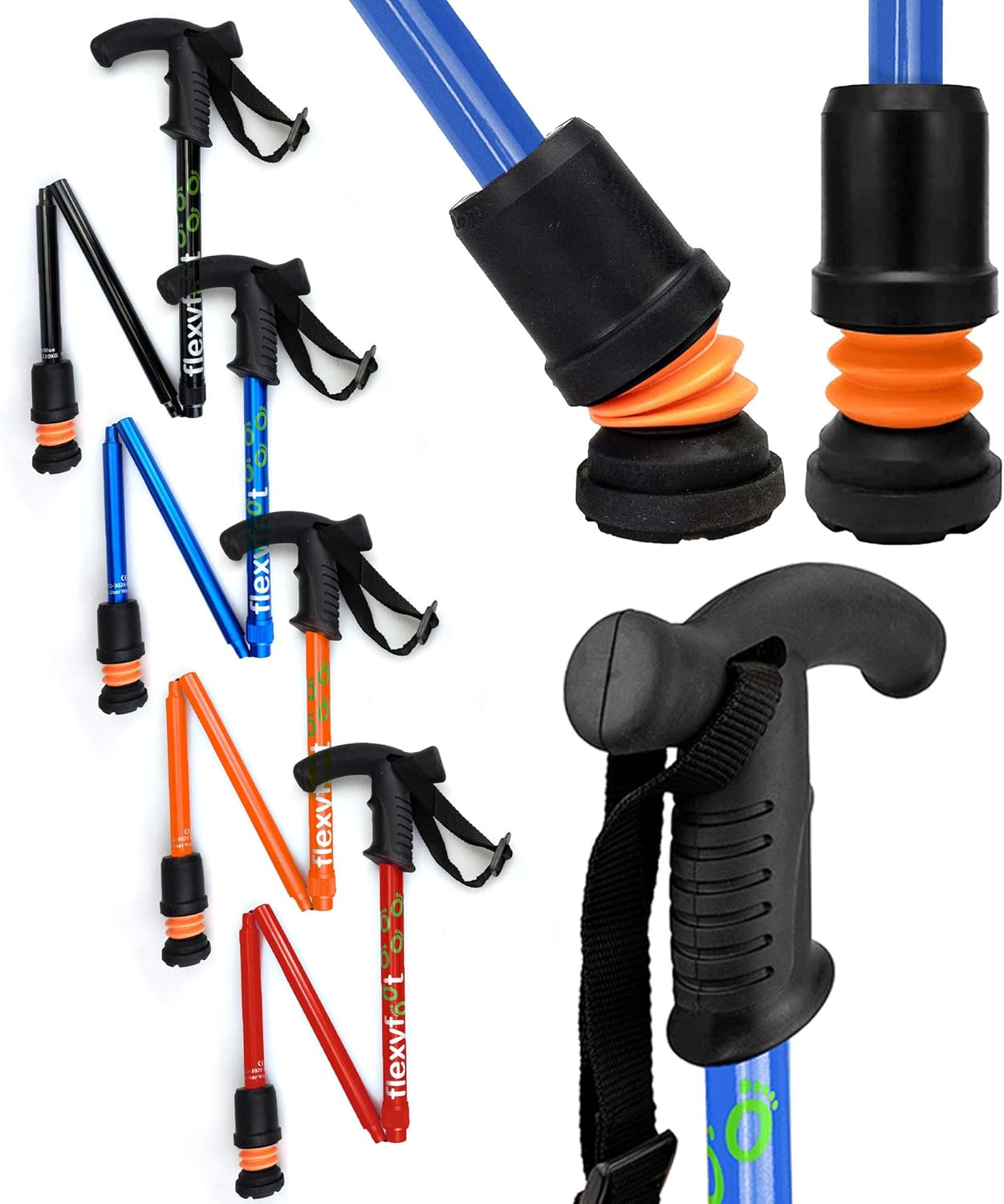 Flexyfoot Shock Absorbing Derby Handled Folding Walking Stick - Improves Safety, Improves Grip, Reduces Shocks & Jarring