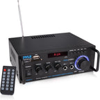 Pyle 200W Stereo Power Amplifier with Bluetooth - Dual Channel Audio Receiver - LED Display - RCA - USB - SD - MIC IN - FM Radio - AUX Input - Perfect for Home & Computer Audio - PDA29BU.5