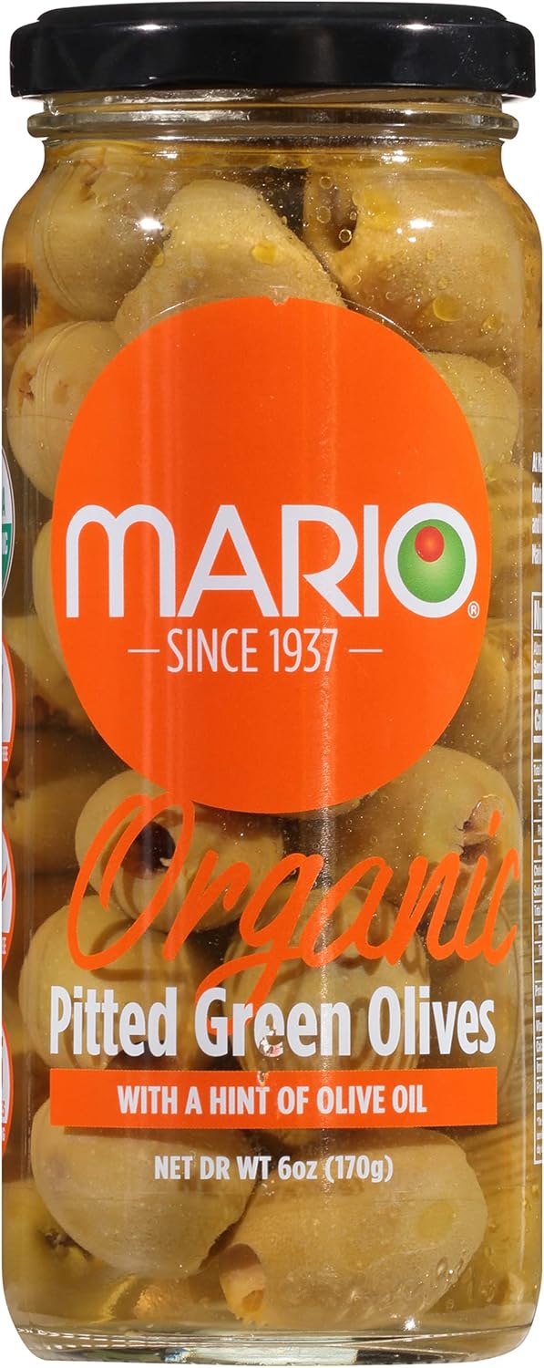 Mario Camacho Foods Greek Organic Green Olives Pitted with Touch of Olive Oil, 6.0 Ounce (170g)