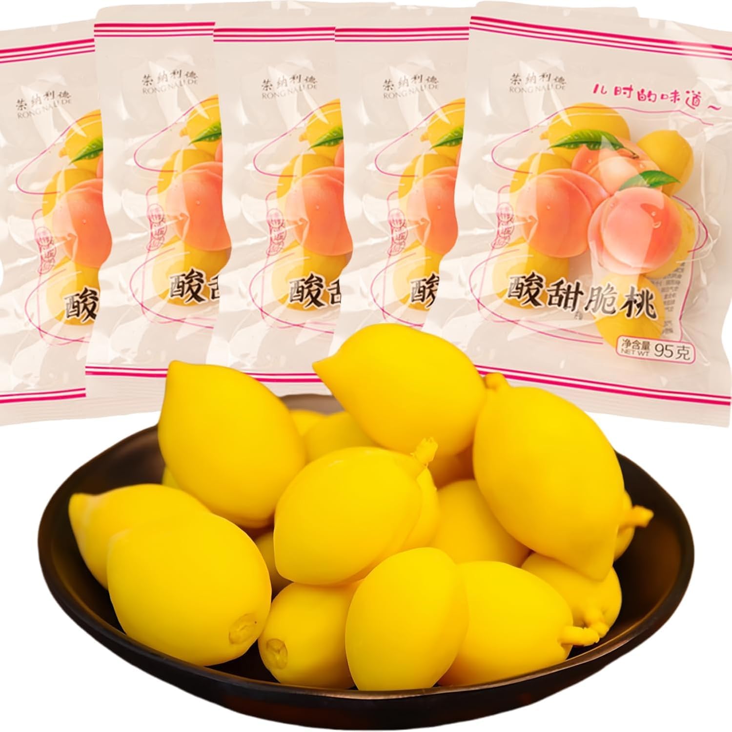 JOIYSVEN– Chinese Snacks | Peach Snacks | Preserved Fruit Delicacies | Sweet & Sour Crispy Peaches Chinese Dried Fruit |per pack Dorm Office Essential Exotic Dry Fruits95g/3.35oz (5 packs)