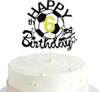 Glitter Black Soccer Happy 6th Birthday Cake Topper Soccer Players Toys Theme Party Cake Decorations 6 Years Old Birthday Ball Party Cake Decor Supplies for Boy Girl