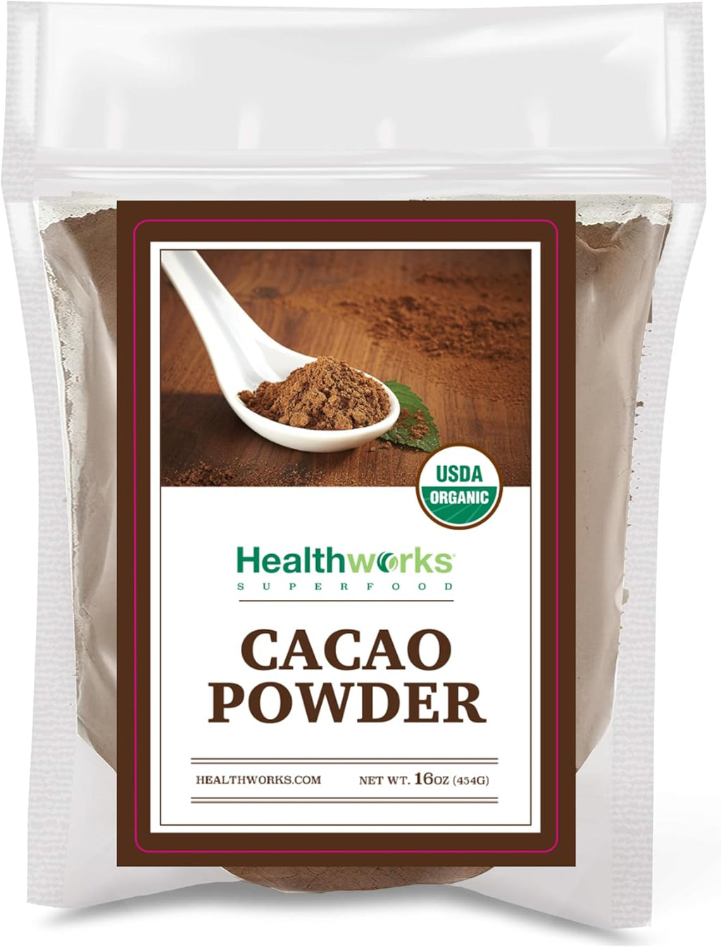 Healthworks Superfoods Organic Cacao Powder - 16 Oz / 1 Lb - Cocoa Chocolate Substitute - Rich Chocolate Flavour - Sugar-Free, Keto, Vegan & Non-GMO - Peruvian Bean/Nut Origin - Antioxidant Superfood