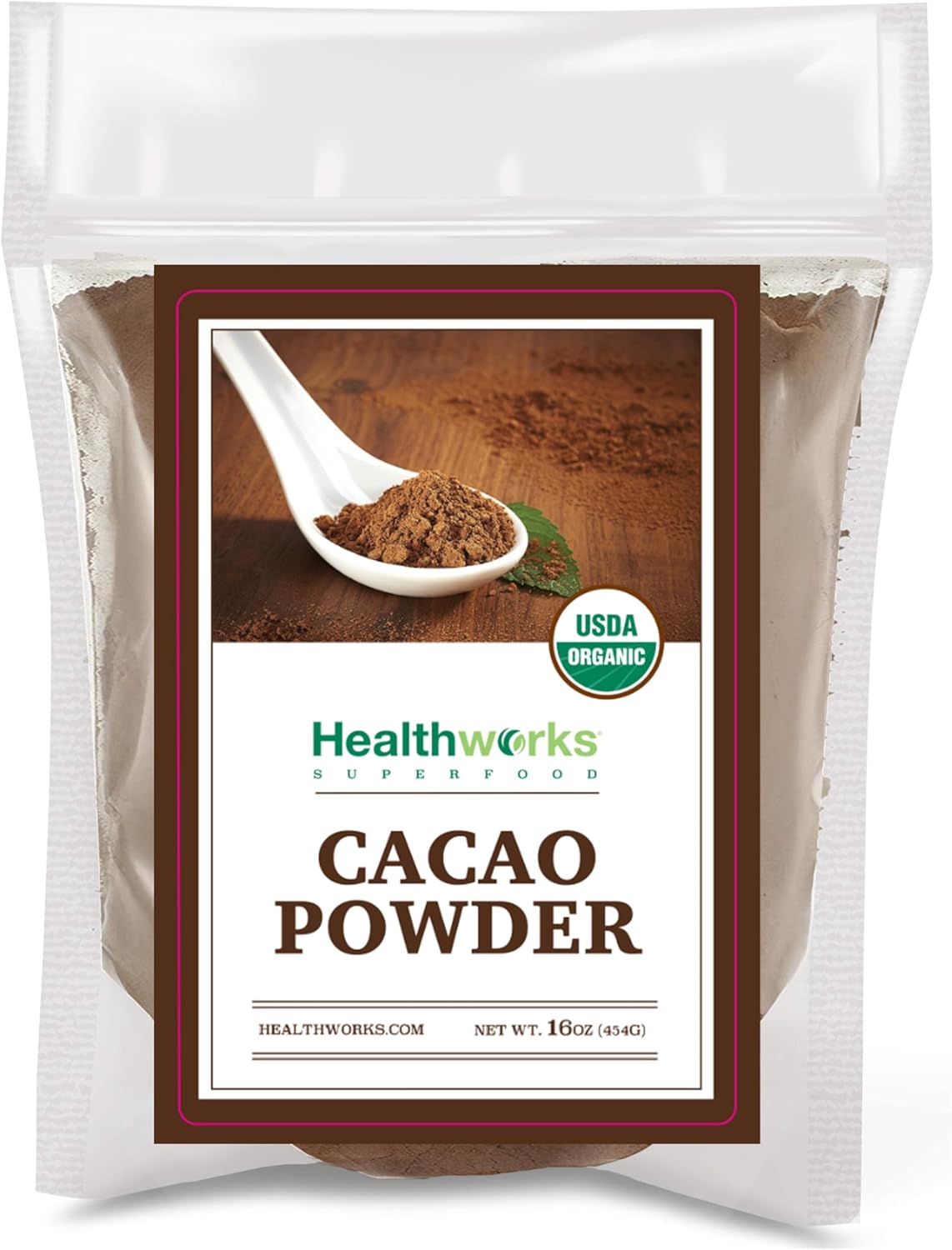 Healthworks Superfoods Organic Cacao Powder - 16 Oz / 1 Lb - Cocoa Chocolate Substitute - Rich Chocolate Flavour - Sugar-Free, Keto, Vegan & Non-GMO - Peruvian Bean/Nut Origin - Antioxidant Superfood