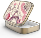 Pill Case Pill Box with Mirror Retro 2 Compartment Small Pill Case for Purse or Pocket Bronze Rectangular Pill Box or Vitamins, Fish Oil, Supplements, Pill Containe Travel Gifts（Paris Eiffel Tower）