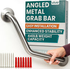 Vive Angled Shower Grab Bar (Supports 440lbs) - ADA Compliant Tub, Bathroom, Bathtub Safety Assist Rail for Handicap, Seniors, Elderly - 16in Grip Handle for Bath and Toilet - Brushed Nickel Finish