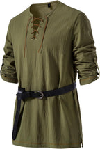 JEMITOP Men's Pure Cotton Vintage Lace Up Shirts for Pirate Renaissance Viking Medieval Costume Without Belt
