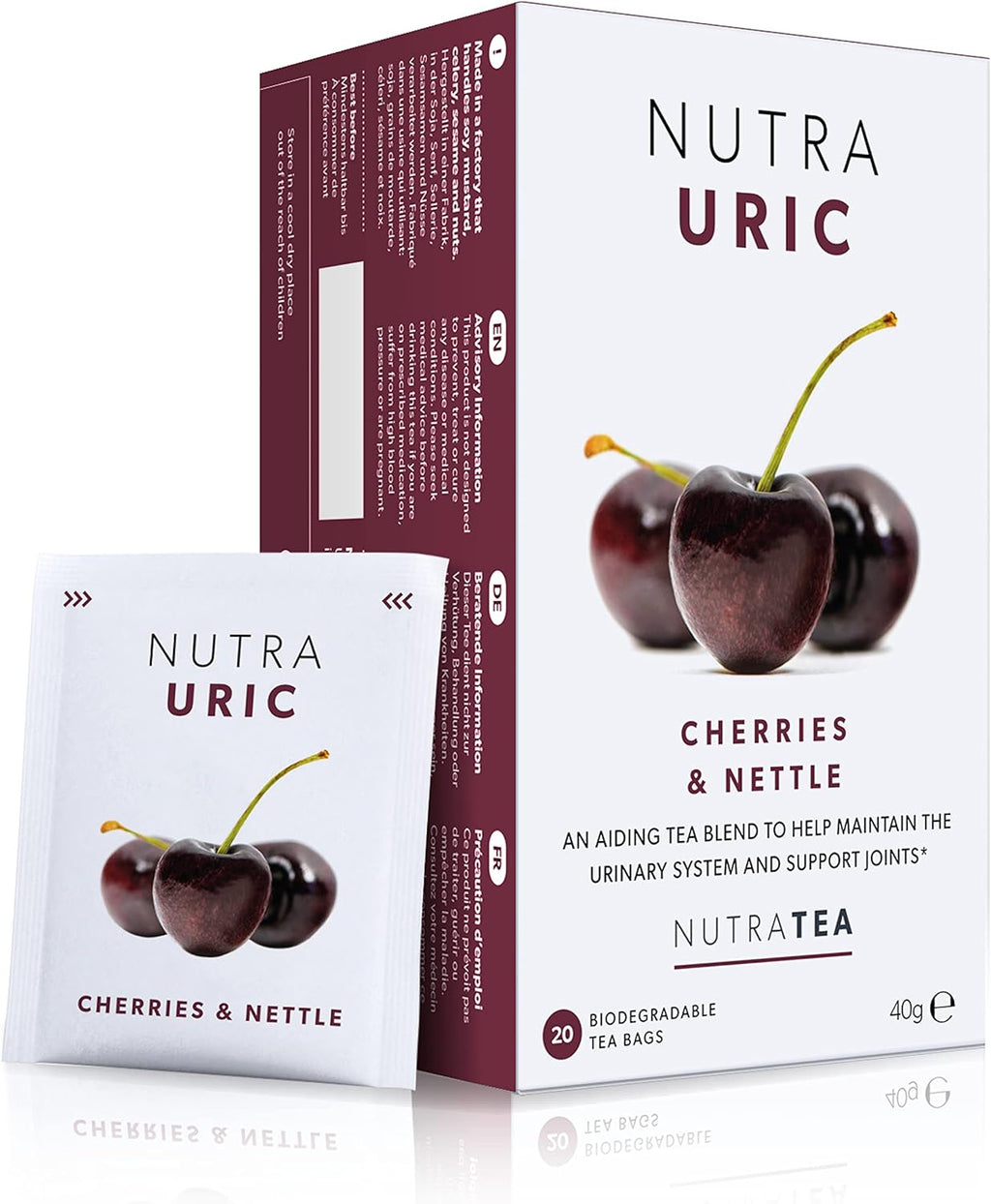 NUTRAURIC - Uric Acid Cleanse and Kidney Support – Kidney Cleanse Tea – Includes Cherry, Nettle & Turmeric - 60 Enveloped Tea Bags - by Nutra Tea - Herbal Tea - (3 Pack)