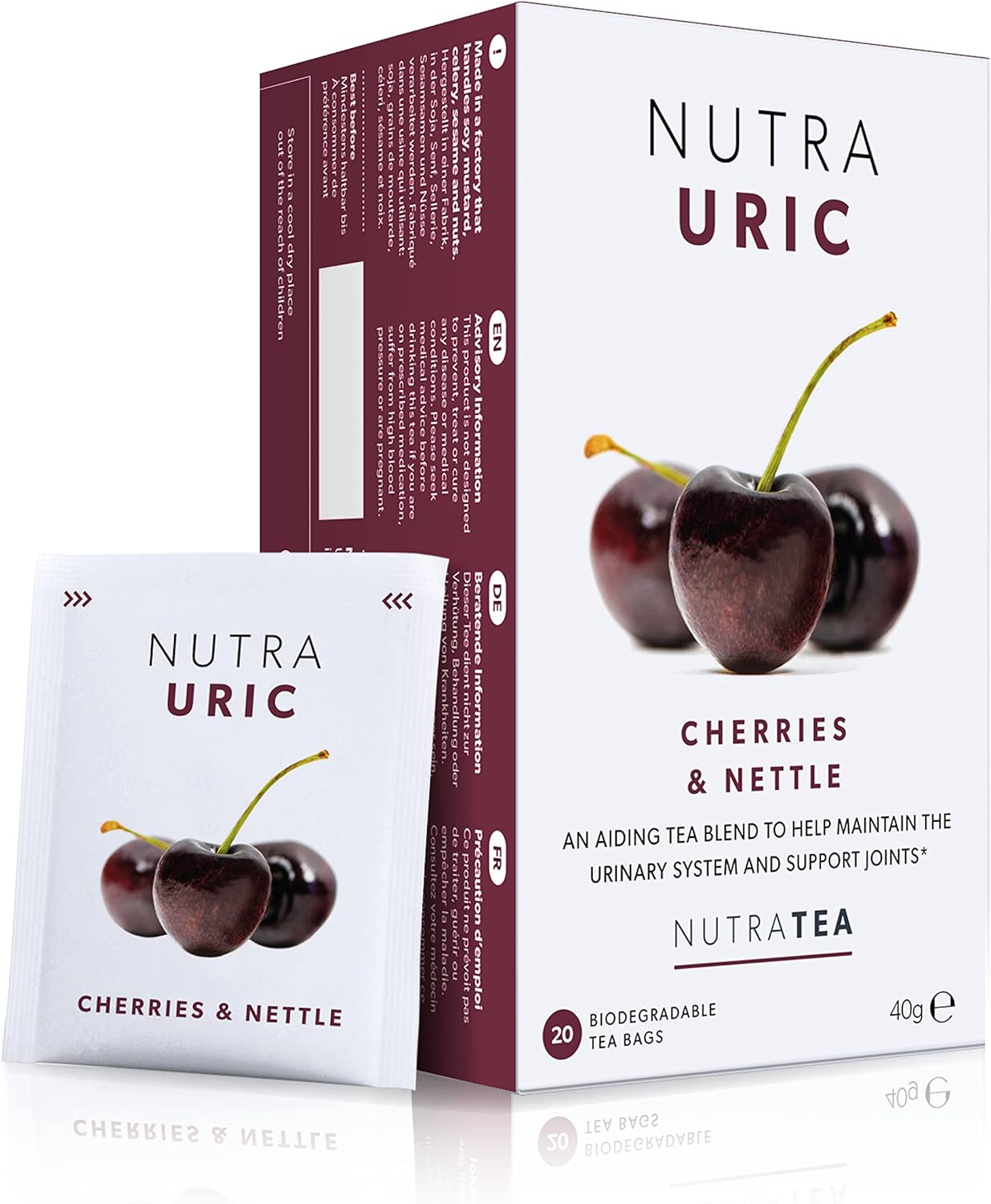 NUTRAURIC - Uric Acid Cleanse and Kidney Support – Kidney Cleanse Tea – Includes Cherry, Nettle & Turmeric - 60 Enveloped Tea Bags - by Nutra Tea - Herbal Tea - (3 Pack)