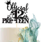 1 Pack Official Pre-teen 12 Cake Topper Glitter Happy 12th Birthday Cake Pick Cheers to 12 Years Old Cake Decorations for Teen 12th Birthday Party Supplies Black