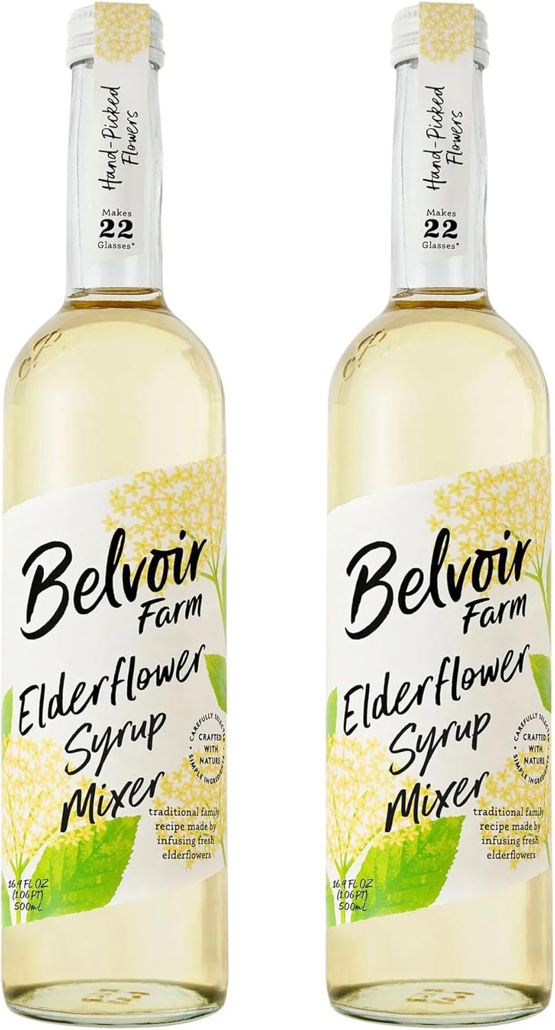 BELVOIR FRUIT FARMS Elderflower Syrup Mixer | Hand-Picked Flowers | Makes Up To 22 Glasses | Traditional Family Recipe | 500ml (16.9 fl oz) each [Pack of 2]