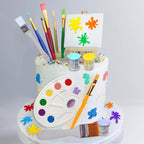 26 Pcs Art Cake Topper Paint Cake Decorations Painting Cake Toppers include Paint Pen Brush Painting Bucket Palette for Kids Birthday Baby Shower Art Themed Party Cake Decoration Supplies