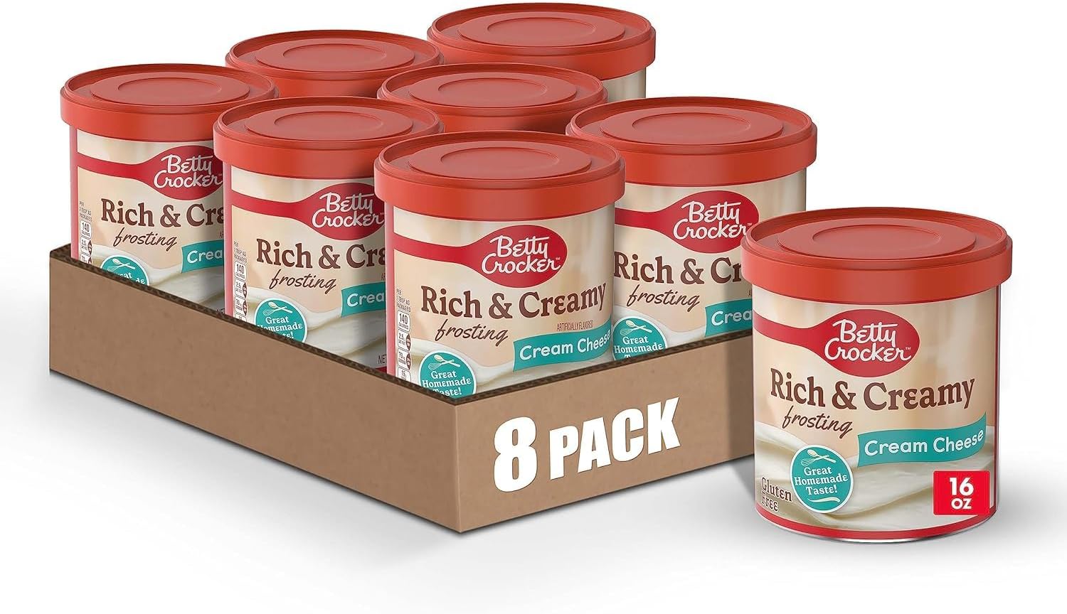 Betty Crocker Rich and Creamy Cream Cheese Frosting, Gluten Free, 16 oz (Pack of 8)