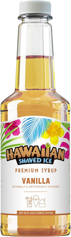 Hawaiian Shaved Ice Vanilla Syrup - Nut Soy Dairy Free - Flavor Fluffy & Crunchy Snow Cones - Shelf Stable - Makes 8 Servings - 16 ounces