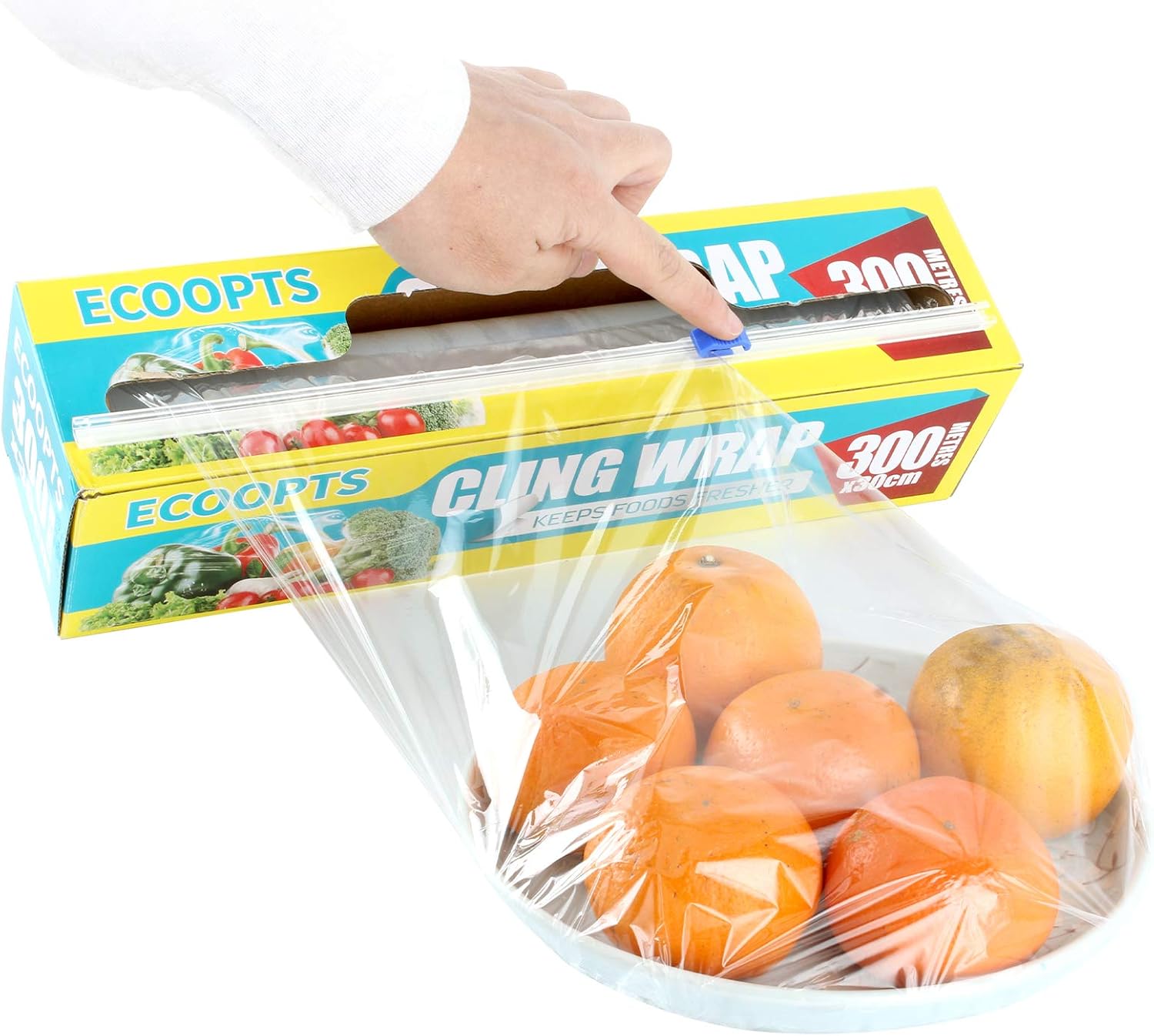 ECOOPTS Cling Wrap Plastic Food Wrap with Slide Cutter and BPA Free Plastic Wrap 12IN×1000FT