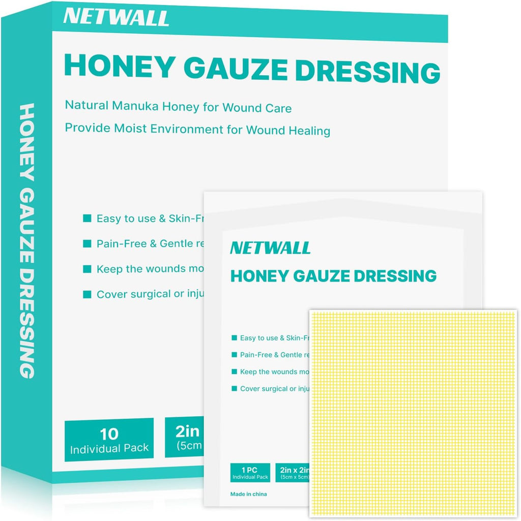 Manuka Honey Wound Dressing 2" x 2" Nonstick Gauze Pads, Sterile Medical Grade Manuka Honey for Wound Care, Honey Patch Wound Repair for Burns, Abrasions, Cuts and Scalds (Individually Pack of 10)