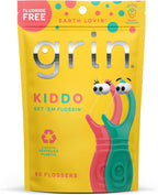 GRIN Kiddo Flossers, Berry Awesome Flavor, Recycled Plastic, Jumbo Grip, Get Your KIDDOS Flossin’ Early, Larger Floss Head, Child Safe! 80 Count, Floss Picks, Dental Flossers