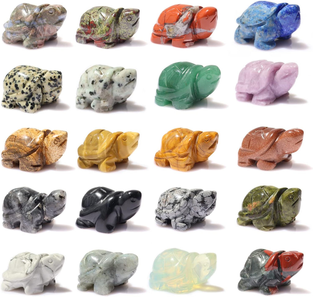 Gemstone Turtle Figurines Mix 6PCS, Crystal Tortoise Statue, Natural Hand Carving Turtle Stone Gemstone Animal Figurine Feng Shui Sculpture for Home Decor 1.5''
