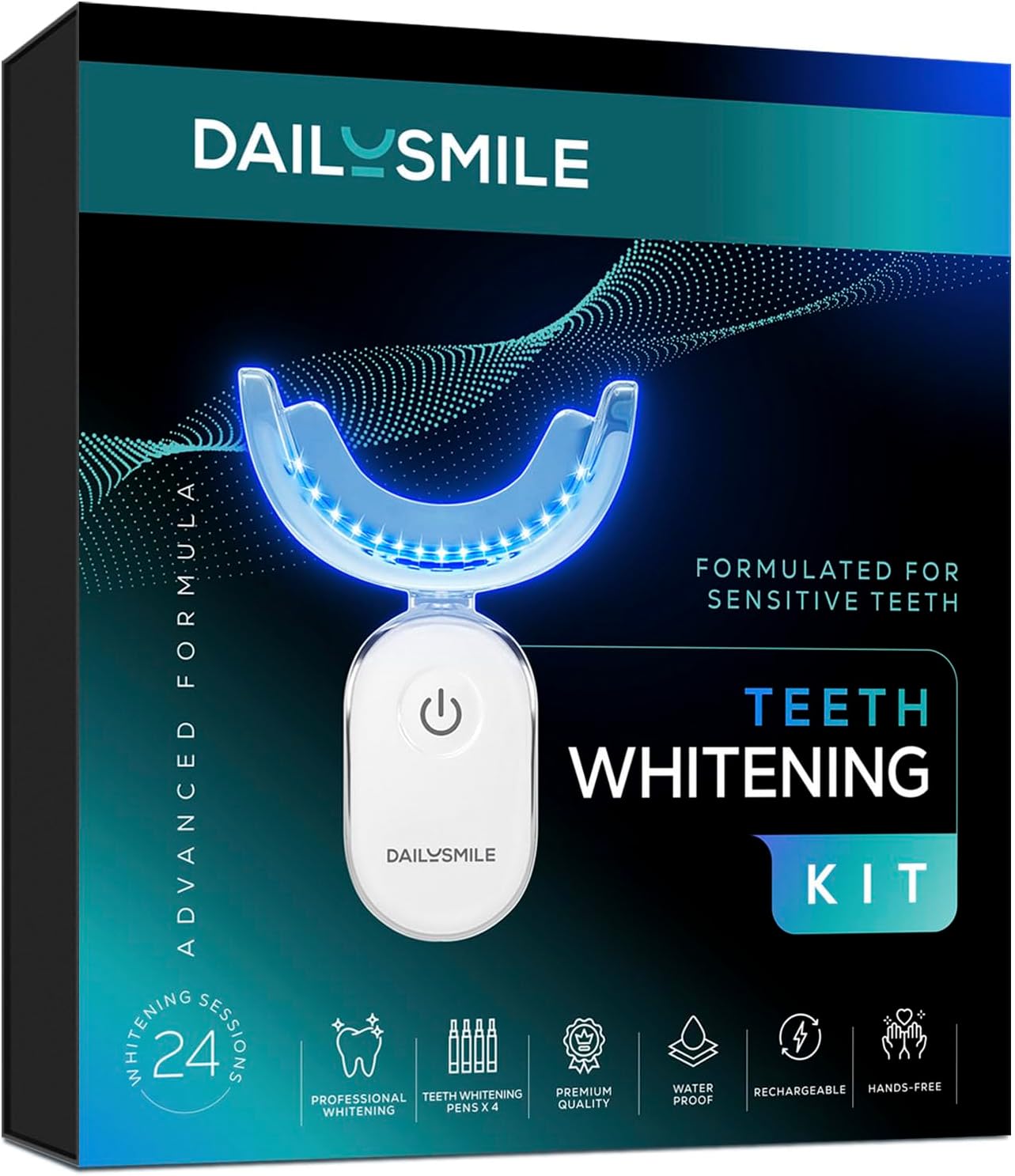 Teeth Whitening Kit with LED - Formulated for Sensitive Teeth, Hands-Free, Waterproof LED Light and 4 Gel Pens, Instant Results