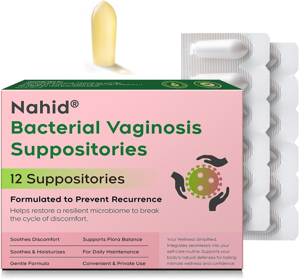 Nahid Bacterial Vaginosis Symptom Suppositories | Targeting Discharge, Odor, Itching, and Irritation | Supports Vaginal Microbiota Balance | 12 Inserts