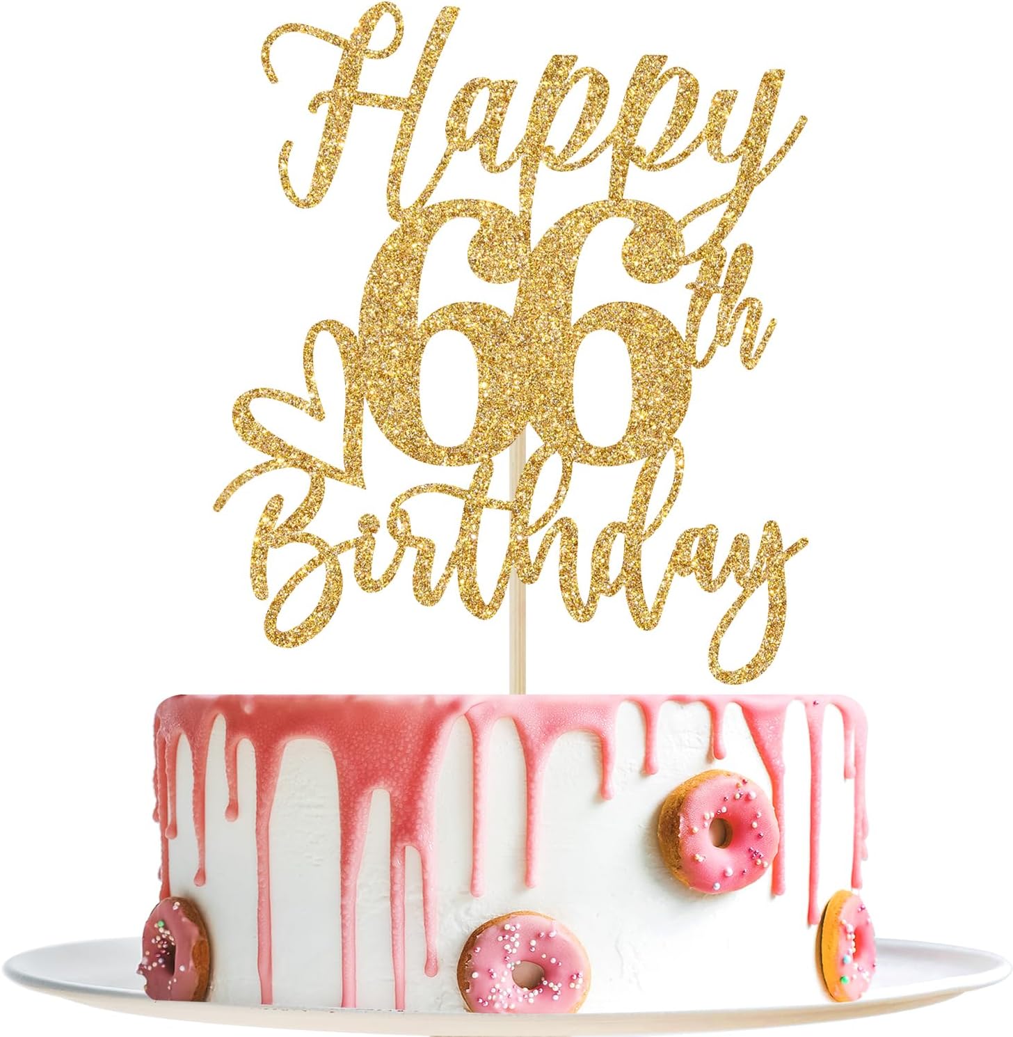Happy 66th Birthday Cake Topper, 66th Birthday Decorations for Men/Women, Cheers to 66 Years, Hello 66, 66th Happy Birthday Party Supplies Gold Glitter
