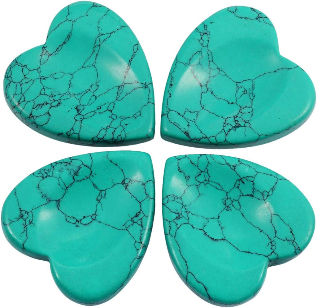 mookaitedecor Green Howlite Turquoise Thumb Worry Stone, Pocket Palm Stones Crystal Healing Reiki Stress Relief Pack of 4, Heart Shape