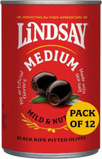 Lindsay Medium Black Ripe Pitted Olives, 6 Oz (Pack of 12), Keto Friendly, Healthy Snack, Perfect for Salads, Pizzas, Pastas, Charcuterie Boards