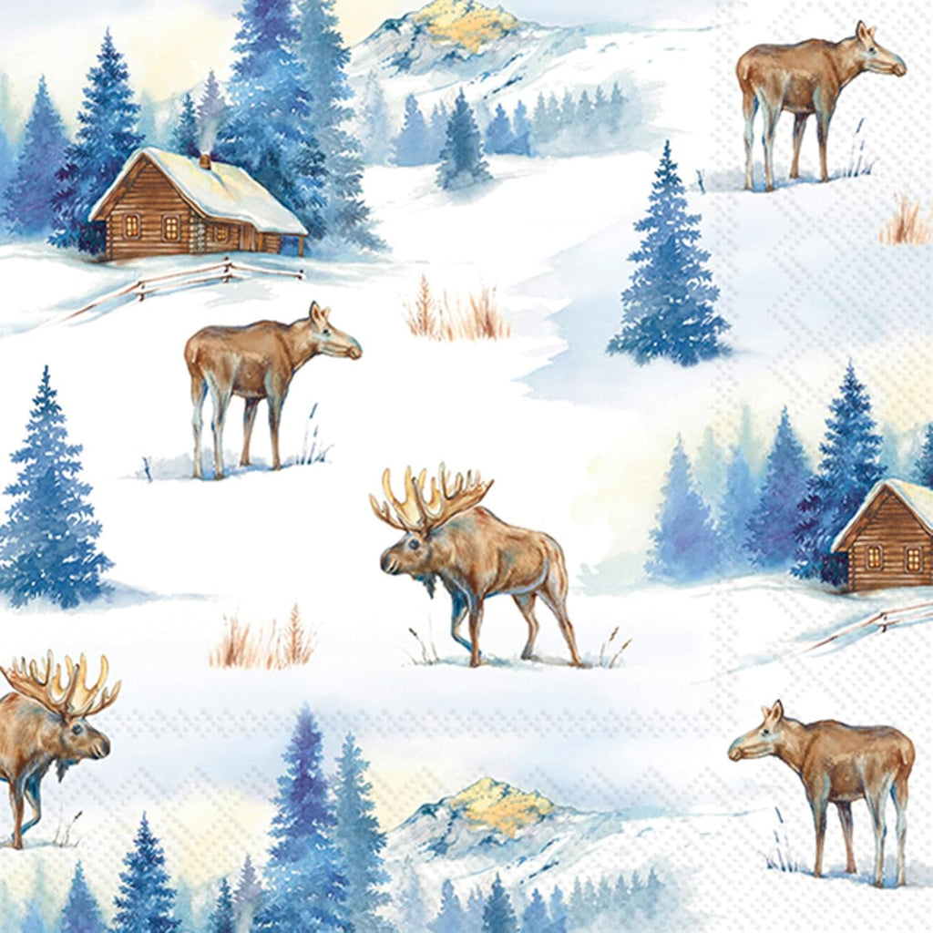 IHR Ideal Home Range Party Napkins Disposable 3-Ply Paper Lunch Napkin Pack, 6.5" x 6.5", Elk Landscape, 20-Count