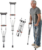 Aluminum Underarm Crutches for Adults & Seniors, Adjustable Height 38.2-61.8 in (16 Levels), Lightweight 2.0 lb Each, 300 lb per Pair, Non-Slip Tips, Tool-Free Setup, Push-Pin Locking