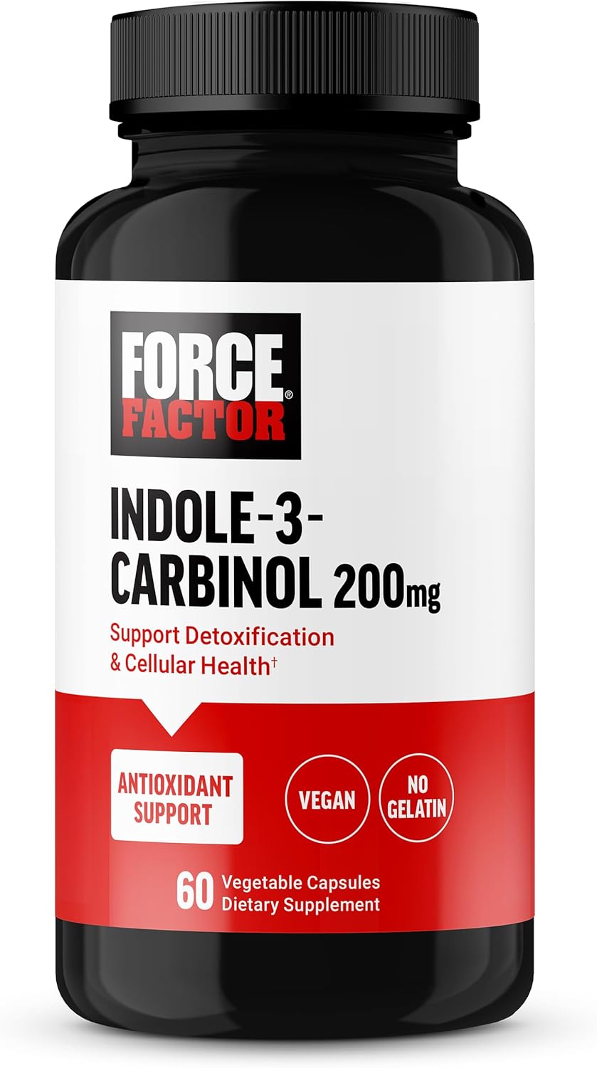 Force Factor Indole 3 Carbinol 200mg Detox and Antioxidant Supplement, Detox for Men and Women with Antioxidants, Clinically Studied Dose, Vegan, No Gelatin, 60 Capsules