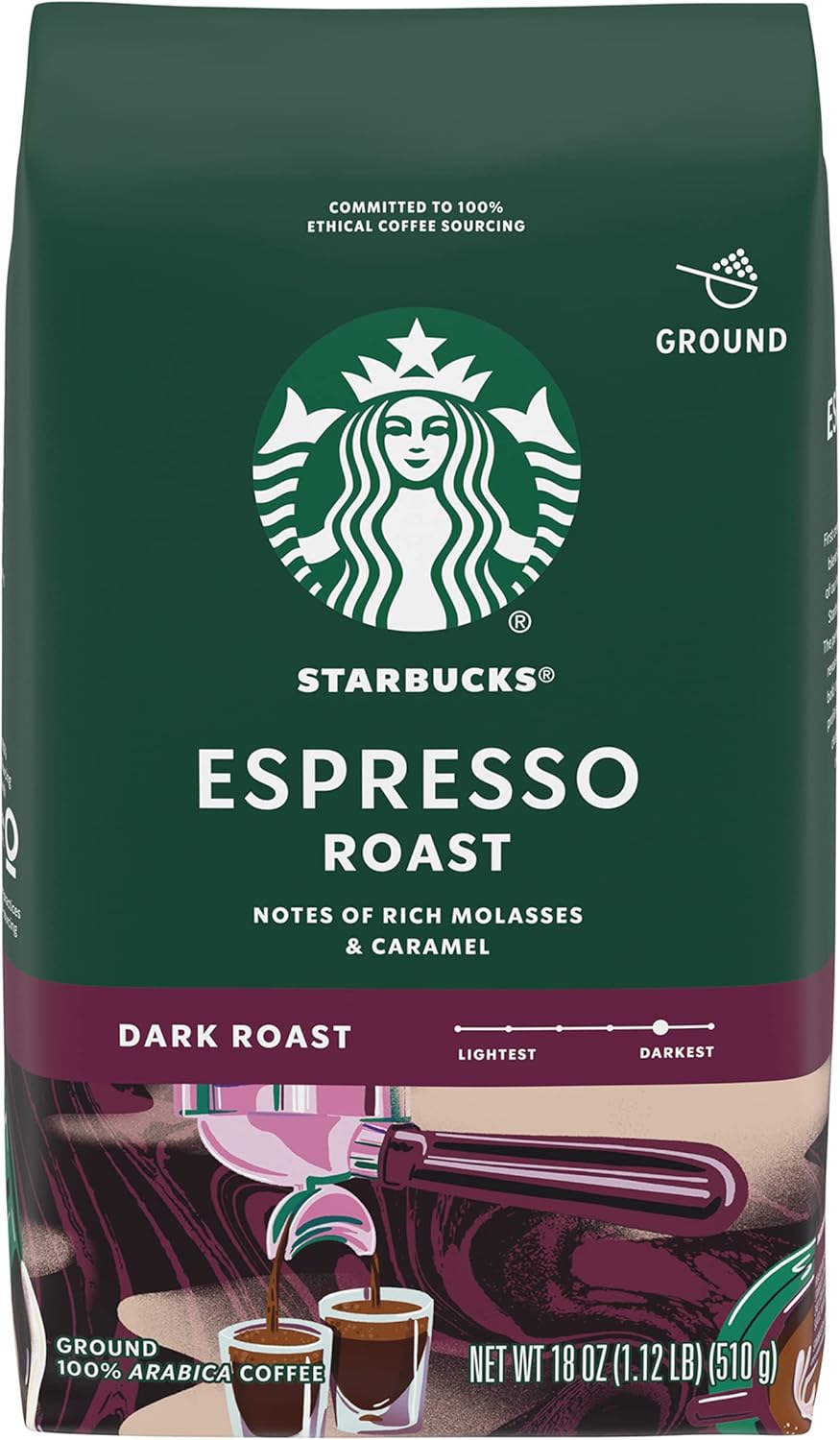 Starbucks Dark Roast Ground Coffee — Espresso Roast — 100% Arabica — 1 bag (18 oz.)
