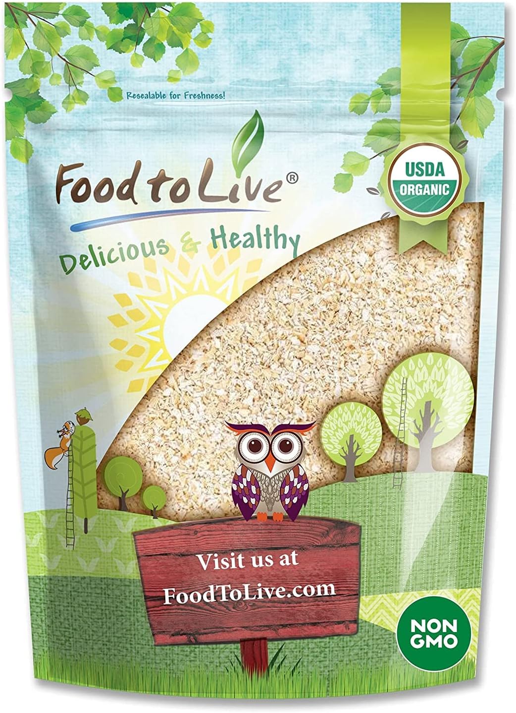 Food to Live Organic Oat Bran, 1 Pound Non-GMO, Kosher, Vegan, Bulk, High Fiber Hot Cereal, Milled from High Protein Oats