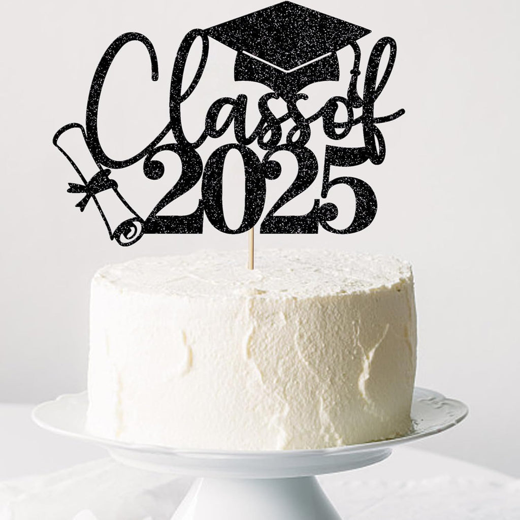 Class of 2025 black Glitter Cake Topper - Congrats Graduation Cake Topper - You Did It - 2025 High School College Graduates Graduate Themed Selected Decorations