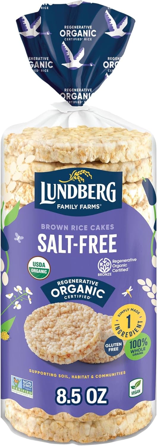 Lundberg Organic Brown Rice Cakes, Salt-Free, Gluten-Free, Vegan, Healthy Snacks, 8.5 Oz