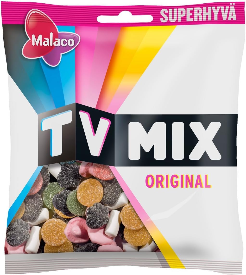 Malaco Tv Mix - Original - Swedish - Salmiak - Licorice & Fruity - Wine Gums - Assorted - Candies - Sweets - Party Bag 325g