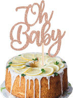 Rsstarxi 1 Pack Oh Baby Cake Topper Glitter Gender Reveal Party Baby Shower Cake Pick Decorations for Kids Birthday Baby Shower Party Cake Decorations Rose Gold
